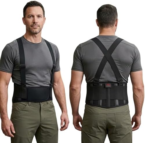 McDavid Back Brace with Suspenders, Adjustable Lumbar Support with Steel Stays for All-Day Lower Back Stability and Pain Relief Black