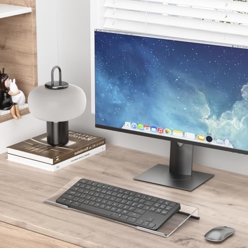 Beego Ergonomic Computer Keyboard Stand - Clear Acrylic Keyboard Riser Tilted Keyboard Holder Keyboard Tray with Black Non-Slip Strip for Easy Typing at Home School Office Desk Accessories