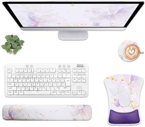 Gel Mouse Pad & Memory Foam Keyboard Wrist Rest Set, Purple Floral