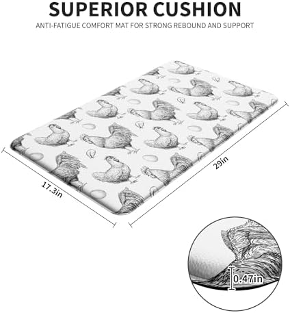 Farmhouse Chicken Kitchen Decor Mat, Cushioned Anti Fatigue Non-Slip