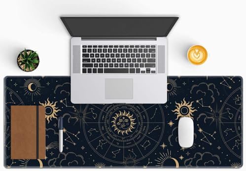Zodiac Wheel XL Black Gaming Mousepad, Large 31.5''X 11.8'' Deskpad, Desk Mat with Cute Design, Perfect for Laptop, Computer Keyboard, Mouse