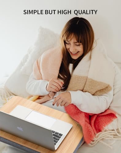 ZEAPTAC Portable Lap Laptop Desk with Pillow Cushion, Fits up to 15.6 inch Laptop, Lap Stand for Bed & Couch & Carpet, Book Tablet/Drawing Board/Computer Laptop Stand - Light Brown Wood