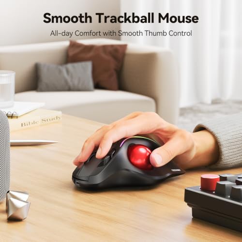 TECKNET Wireless Trackball Mouse, Bluetooth Mouse with Ergonomic, Red