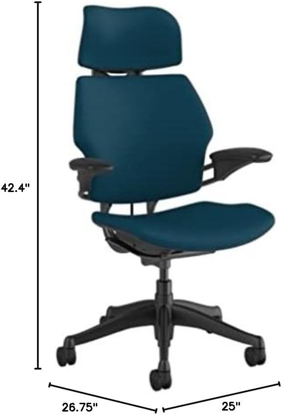 Humanscale Freedom Office Chair with Headrest - Ergonomic Work Chair with Standard Height Adjustable Duron Arms - Wheels for Carpet - Graphite Frame with Peacock Corde 4 Fabric