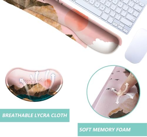 Keyboard Wrist Rest Mouse Wrist Support Set, Memory Foam Wrist Rest Pad for Computer Laptop Keyboard Mouse, Ergonomic Wrist Cushion Support for Typing Pain Relief, Gaming Home Office, Sunrise