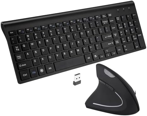 Fonicer Left Handed 2.4GHz Wireless Vertical Ergonomic Mouse and Keyboard Combo Ultra-Thin Portable Size for PC Desktop Computer Laptop Mac Tablet, Black