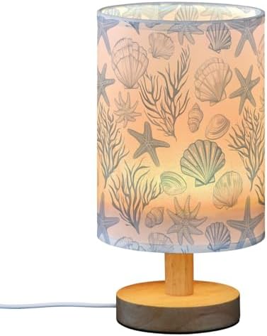 ALAZA Seashell Coral Starfish Blue Decor Bedside Table Lamp with USB Port for Bedroom Nightstand Office Desk LED Bulb Included