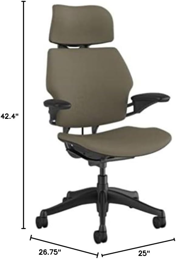 Humanscale Freedom Office Chair with Headrest - Ergonomic Work Chair with Advanced Highly Adjustable Duron Arms and Gel Seat - Wheels for Carpet - Graphite Frame with Driftwood Corde 4 Fabric