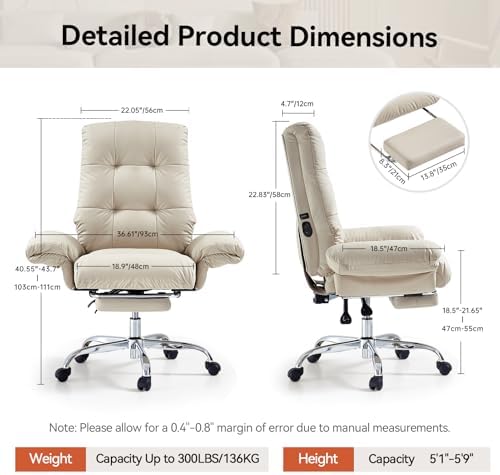 EMIAH Heated and Massage Office Chair with Foot Rest, PU Leather, Beige