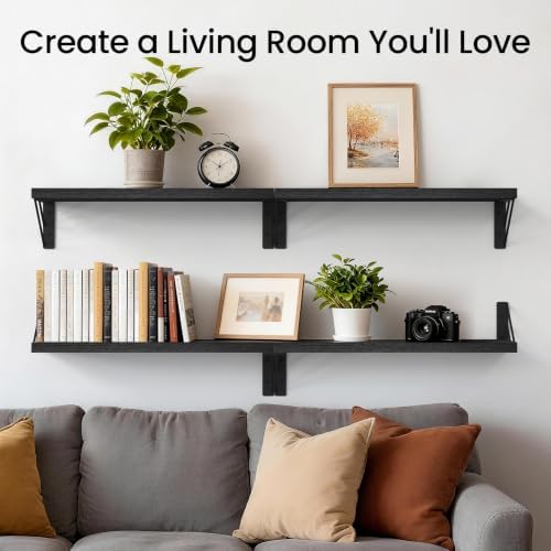 BAYKA Wall Mounted Black Floating Shelves for Wall (Set of 4, 16" Uniform)