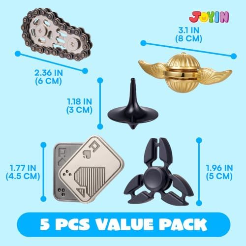 JOYIN 5 Pcs Metal Fidget Toy for Adults, 5 Pack EDC Stress Relief Toys with Slider, Spinner and Gear Designs, Handheld Anxiety Relief Desk Toys for Office, Work, Travel and Gifts