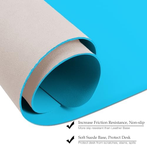 Boutilon Leather Desk Pad Protector,Non-Slip Mouse Pad,Laptop Desk Pad,Office Mouse Mat,Waterproof Leather Desk Blotter,Desk Writing Pad for Office and Home (M-Blue,30"x14")
