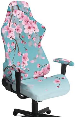 Peach Blossom Print Gaming Chair Cover with Armrest Covers Stretchable Soft Furniture Protector Breathable Reclining Racing Gaming Chair
