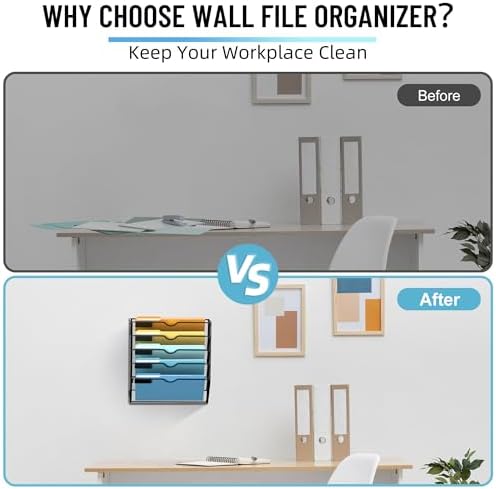 5-Tier Hanging Wall File Organizer with Hooks for Office Organization