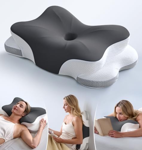 Ultra Pain Relief Cervical Neck Pillow for Sleeping, 5X Support Ergonomic Contour Pillow for Deep Sleep, Cooling Memory Foam Pillows for Adults, Orthopedic Bed Pillow for Side Back, Stomach Sleepers