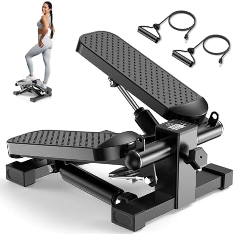 Mini Stair Stepper with Resistance Bands for Home Exercise Compact Stair Stepper with LCD Monitor, 220 lb Capacity, Smooth Low-Impact Cardio Training for Home Daily Workout
