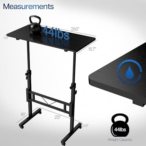 VIVO Mobile 32 x 16 inch Computer Workstation, Standing Portable Desk with Wheels for Laptop Work, Home Office, Black, CART-V02A