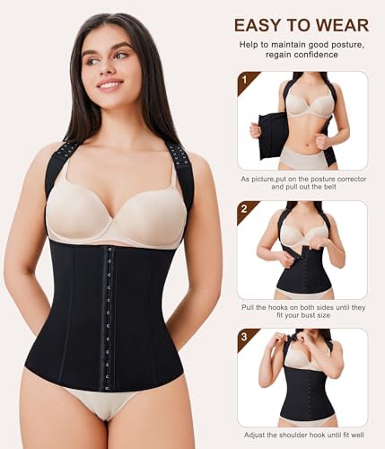 URSEXYLY Back Brace Posture Corrector for Women Adjustable Full Back Support Shoulder Straightener Upper and Lower Back Pain Relief(Black,XL)