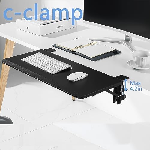 ETHU Foldable Desk Extender Tray with Clamp, 25.6x11.4", Black