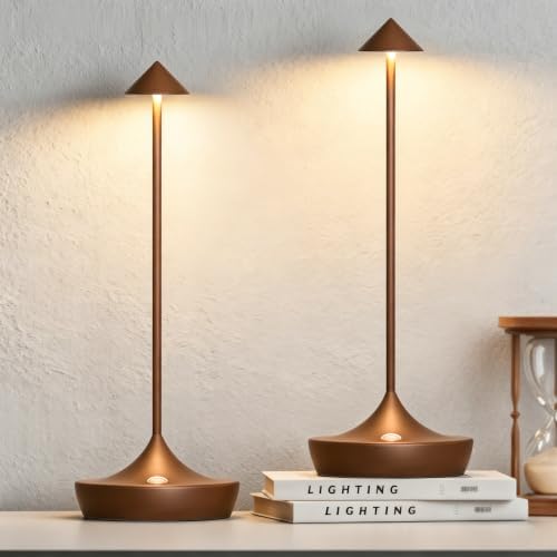 Cordless Rechargeable LED Table Lamp Set of 2, Mocha