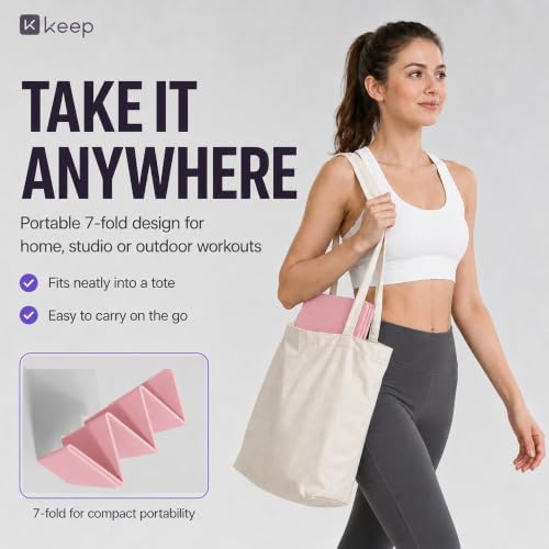 KEEP Foldable Yoga Mat, 7mm Thick TPE Non-Slip Fitness Mat for Home Gym