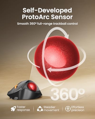 ProtoArc EM02 Wireless Trackball Mouse, Ergonomic Thumb Ball Control, Red