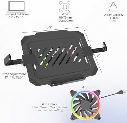 VIVO Black Laptop Tray with RGB Fan for 12-15.6 in Devices, STAND-LAP5F