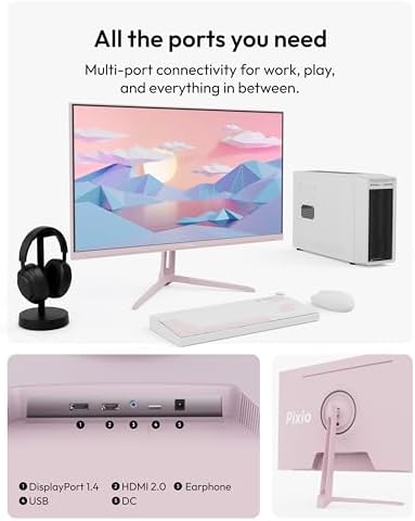 Pixio PX275 Wave Pink 27 inch 100Hz Refresh Rate QHD 1440p Resolution IPS Panel 1ms MPRT Response Time Gaming Monitor with Adaptive Sync
