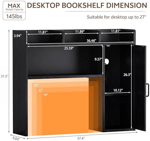 Desktop Storage Shelf, 37.4" Computer Desk Organizer 3-Tier Wood