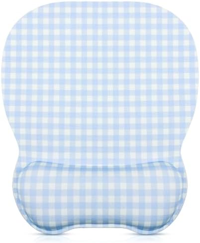 Sabary Blue Gingham Mouse Pad with Wrist Rest Checkered Mouse Pad