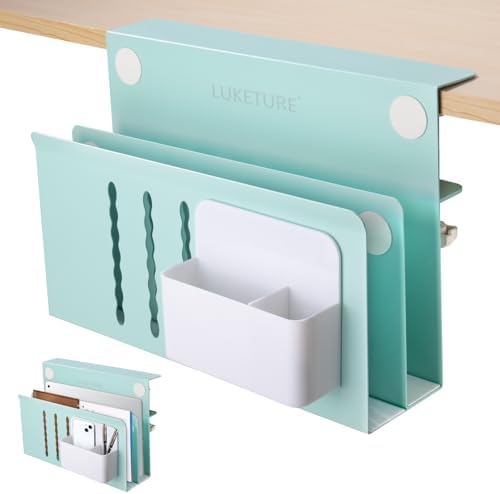 LUKETURE Desk Side Storage, 2 Tie Laptop Holder No Drill Clamp On Organizer