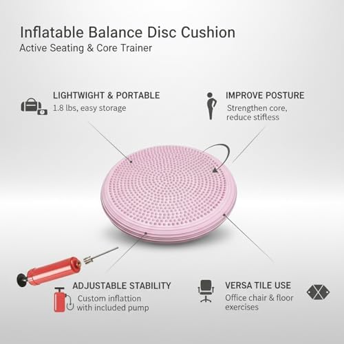 13-Inch Inflatable Balance Disc with Hand Pump, PVC Wobble Cushion for Office Chair Stability and Balance Exercises