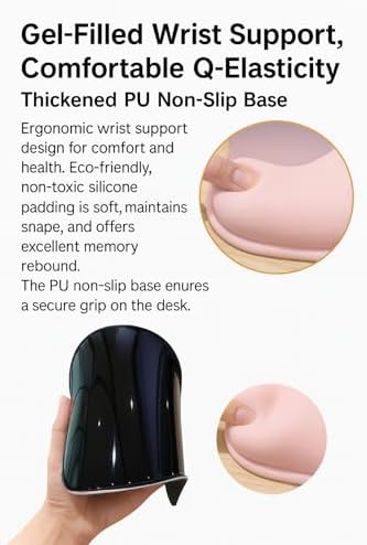 RAPIQUE Ergonomic Mouse Pad with Wrist Support, Memory Foam, Non-Slip Rubber Base, Comfortable Mousepad for Office & Gaming, Pink