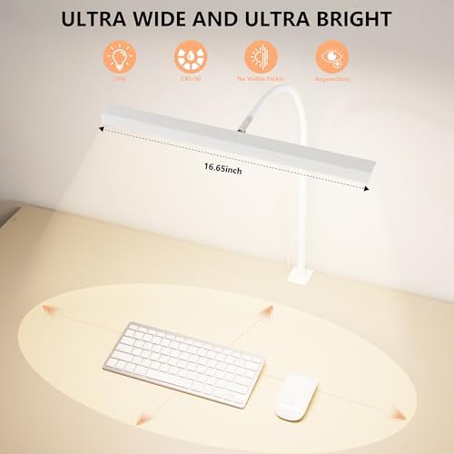 LED Desk Lamp for Office Home, Adjustable Flexible Eye-Caring Desk Light with,5 Modes 10 Brightness Adjustment, USB Adapter Desk Lamp with Clamp-T-W