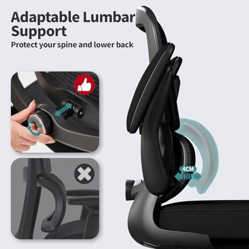 TRALT Office Chair - Ergonomic Desk Chair with Adjustable Lumbar Support, Mesh Computer Chair, Executive Chairs for Home Office Comfortable Lumbar Support Black Pack of 7