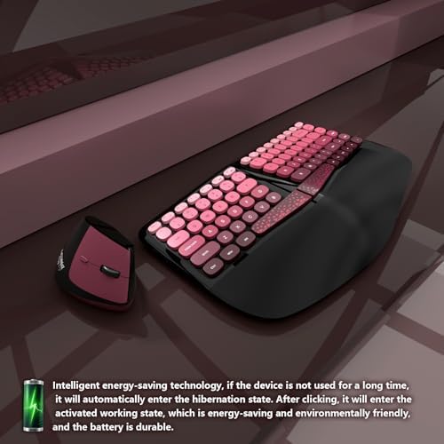 Ergonomic Wireless Keyboard and Mouse Set with Wrist Rest, Compact 85-Key Keyboard, No Independent Numeric Keypad, Black and Red Gradient