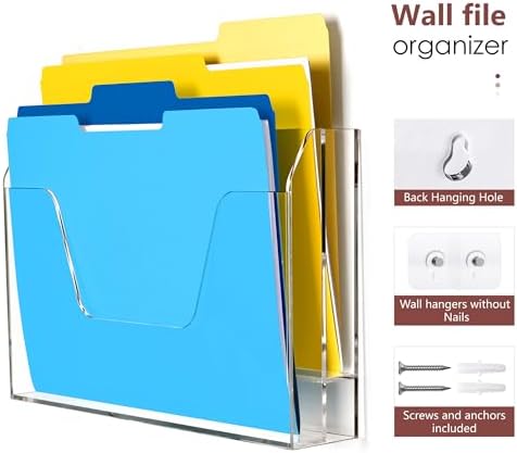 Acrylic Hanging Wall File Organizer, 2-Tier Mail Organizer Wall Mounted Magazine Wall File Holder, Paper Folder Organizer for Office, Desk, School