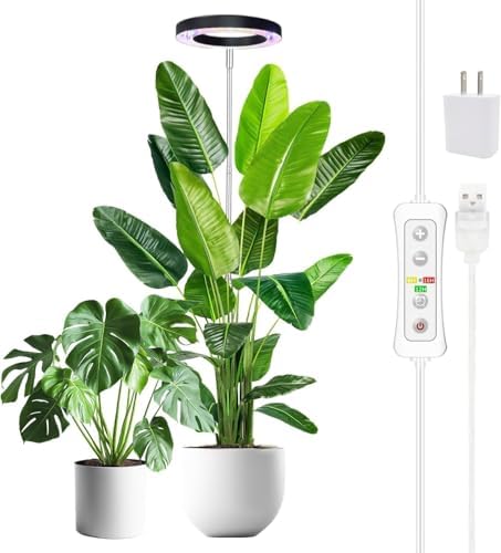 yadoker Plant Grow Light,LED Growing Light Full Spectrum for Indoor Plants,Aluminum Black Plant Lights,Height Adjustable, Automatic Timer, 5V Low Safe Voltage