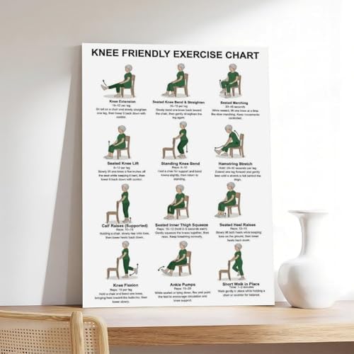 Knee Exercises for Seniors Gentle Knee Strength Mobility Friendly Chair Exercises Senior Fitness Canvas Poster Wall Art for Living Room Bedroom Decor Frame 24x36inch