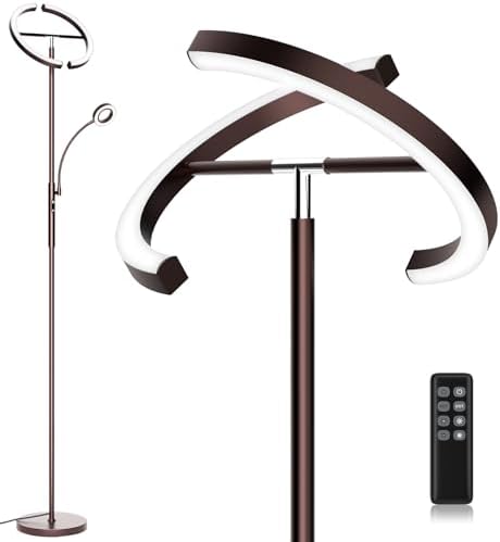 SIBRILLE 2-in-1 Brown LED Floor Lamp - 69" Dimmable Torchiere Standing Lamp with Remote Touch Control, 29W Bright Modern Floor Reading Lamp Pole Light for Living Room Bedroom Office Corner