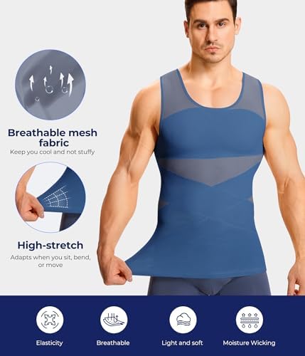 TAILONG Men's Compression Shirt for Body Shaper Slimming Vest Tight Tummy Underwear Tank Top