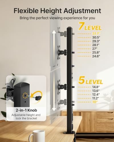 monTEK Powered Stacked Dual Monitor Stand for 17-32", Clamp/Grommet