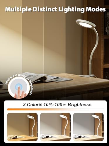 White Clip On Reading Light, 450LM Book Light, CRI95, 3 Modes Stepless Dim