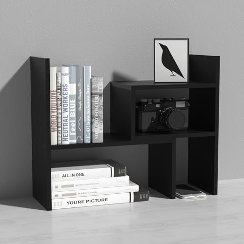 MASAKA B&W - Kawaii Storage Desktop Organizer for Your Desk Space, Double H Plants Display Shelf, Home Office Storage Rack Adjustable Stackable for Office, Dormitory (Black*02)