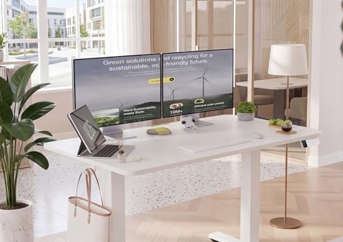 YDN Electric Standing Desk Adjustable Height, 63 x 24 Inches Sit Stand up Desk with Memory Presets & Cable Management, Home Office Desk for Office & Computer Workstation, White Frame/White Top