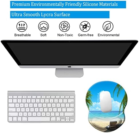 Ergonomic Mouse Pad with Support - Comfortable Wrist Rest, Non-Slip PU Base for Home Office, Studying, Gaming (Beach Seaside)