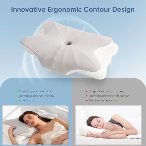 Cooling Cervical Pillow for Pain Relief, Ergonomic Memory Foam Sleeping Pillow for Neck Support, Supportive Bed Pillows for Side, Back & Stomach Sleepers