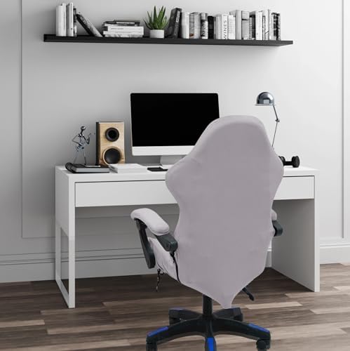 Gaming Chair Cover Set with Armrest Covers, Velvet Stretch Slipcover 1-Piece Form Fit Cover & Chair Armres Covers Included（no Chair） (Smoky Gray)