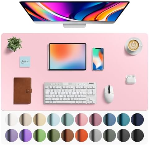 Aothia Faux Leather Desk Mat - Large Mouse Pad, Non-Slip PU Leather Blotter, Waterproof Writing Surface for Office and Home (Fairy Pink, 40" x 24")