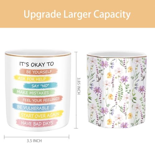Large Capacity Pen Holder for Desk, Ceramic Pencil Holder Pen Cup Marker Holder Makeup Brush Holders, Desk Accessories & Workspace Organizers for Home, Office, Inspiring Words